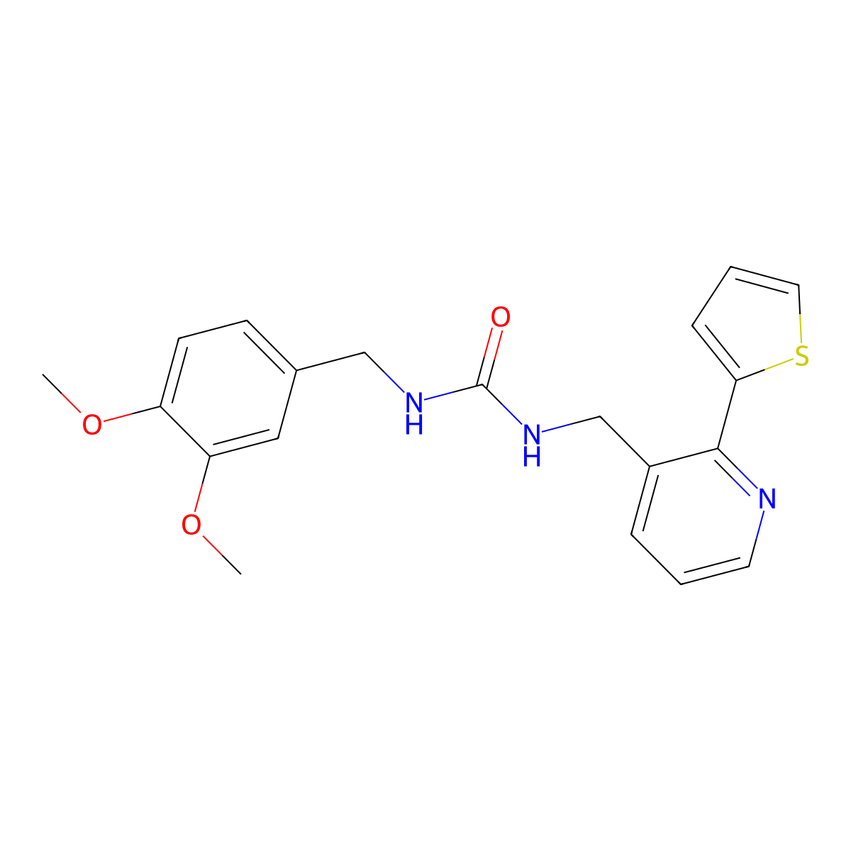 1-(3,4-Dimethoxybenzyl)-3-((2-(thiophen-2-yl)pyridin-3-yl)methyl)urea molecular structure, CAS 2034577-46-1