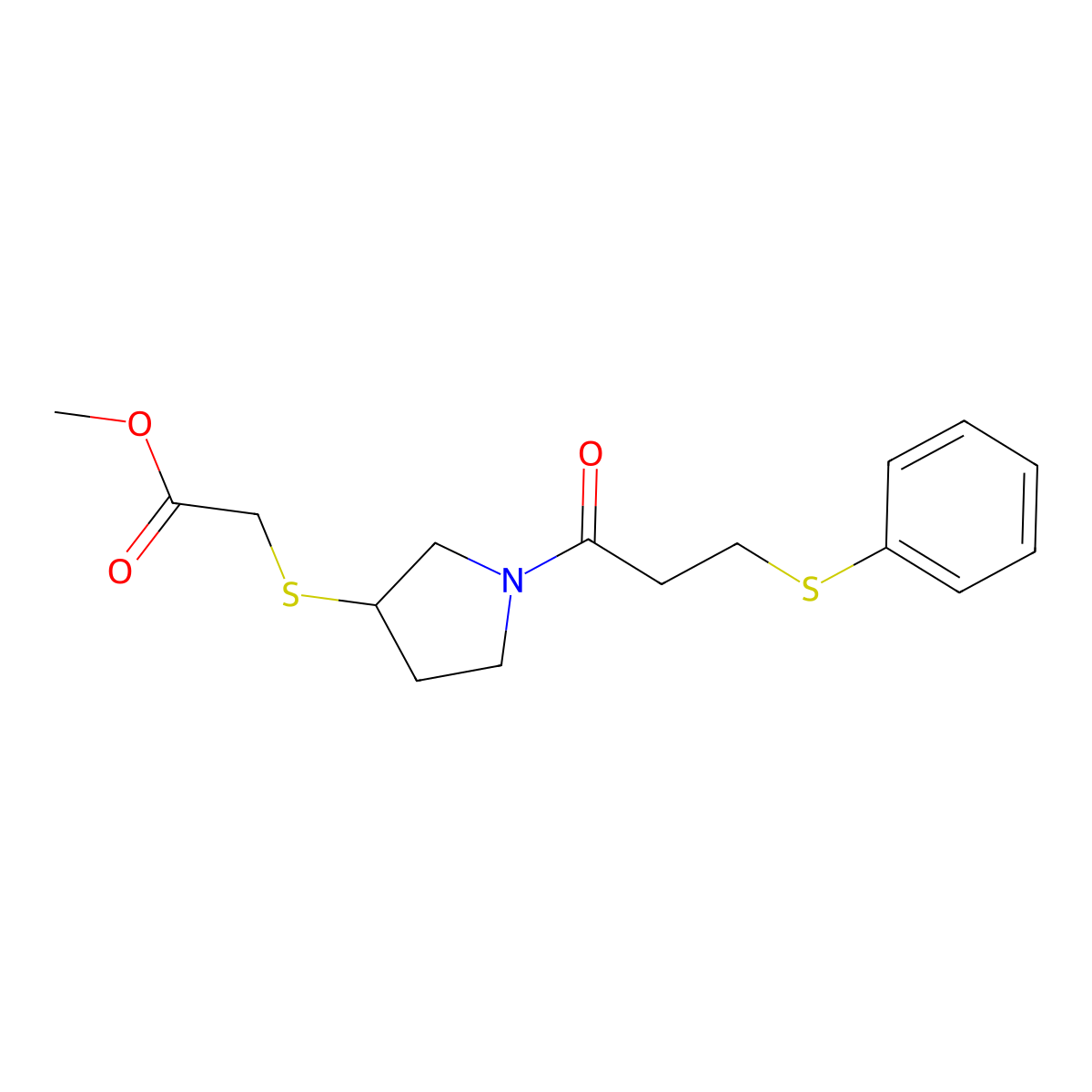 Methyl 2-((1-(3-(phenylthio)propanoyl)pyrrolidin-3-yl)thio)acetate molecular structure, CAS 2034577-47-2
