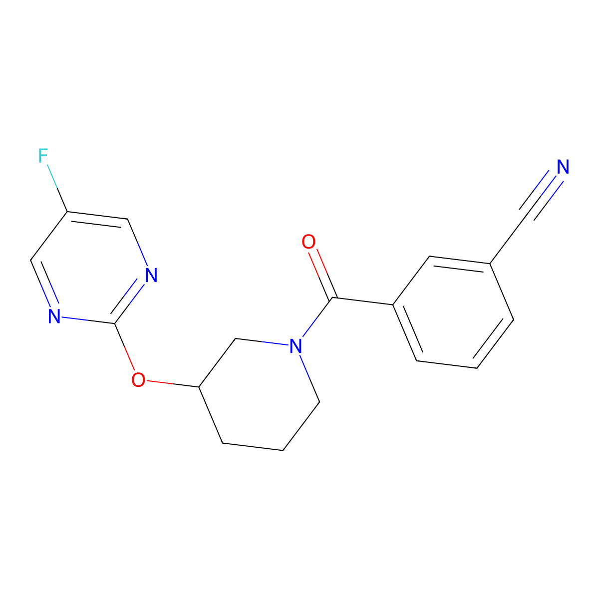 3-{3-[(5-Fluoropyrimidin-2-yl)oxy]piperidine-1-carbonyl}benzonitrile molecular structure, CAS 2034577-49-4