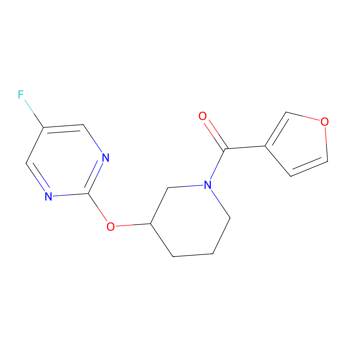 (3-((5-Fluoropyrimidin-2-yl)oxy)piperidin-1-yl)(furan-3-yl)methanone molecular structure, CAS 2034577-53-0