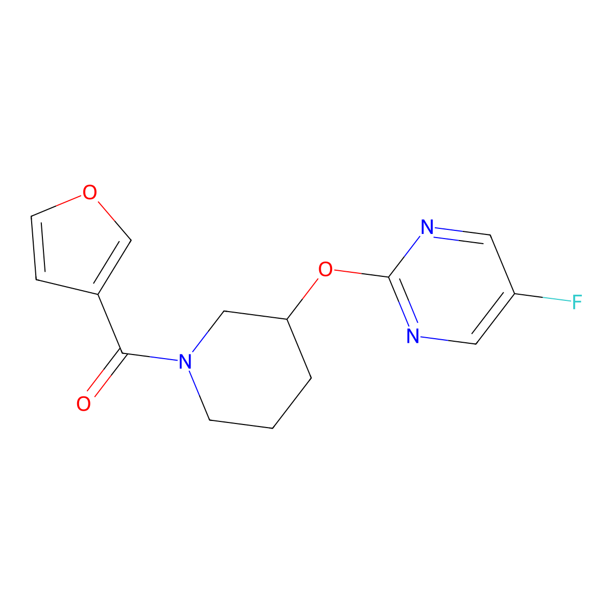 (3-((5-Fluoropyrimidin-2-yl)oxy)piperidin-1-yl)(furan-3-yl)methanone molecular structure, CAS 2034577-53-0