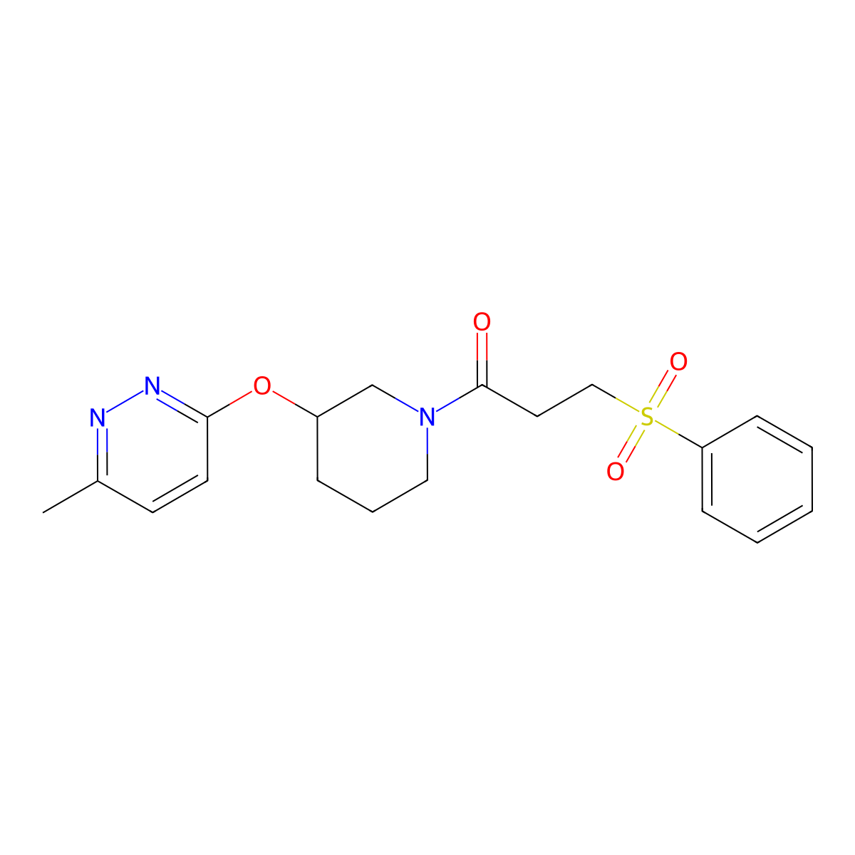 1-(3-((6-Methylpyridazin-3-yl)oxy)piperidin-1-yl)-3-(phenylsulfonyl)propan-1-one molecular structure, CAS 2034577-57-4
