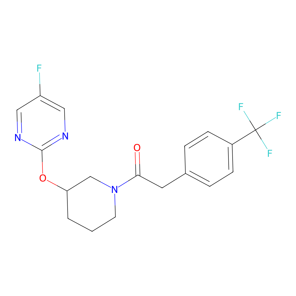1-(3-((5-Fluoropyrimidin-2-yl)oxy)piperidin-1-yl)-2-(4-(trifluoromethyl)phenyl)ethanone molecular structure, CAS 2034577-59-6