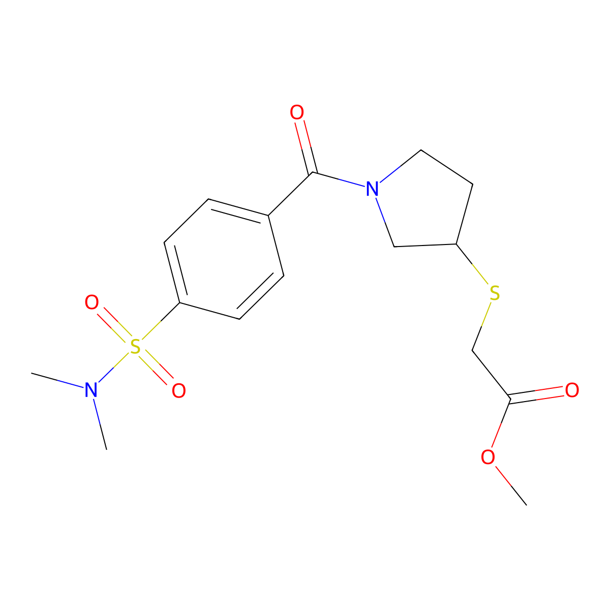 methyl 2-((1-(4-(N,N-dimethylsulfamoyl)benzoyl)pyrrolidin-3-yl)thio)acetate molecular structure, CAS 2034577-60-9