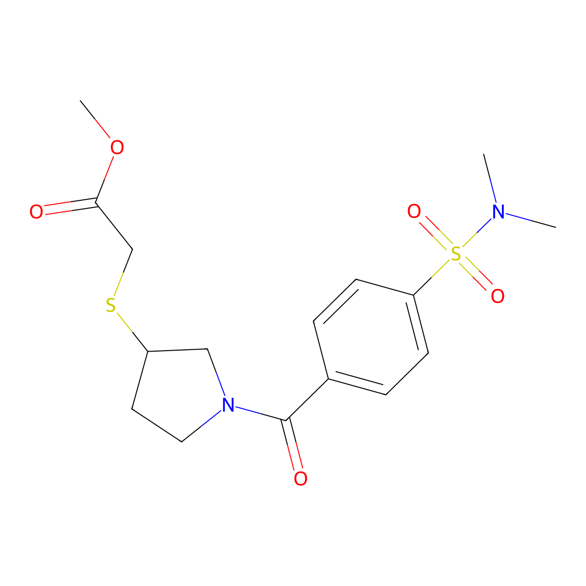 methyl 2-((1-(4-(N,N-dimethylsulfamoyl)benzoyl)pyrrolidin-3-yl)thio)acetate molecular structure, CAS 2034577-60-9