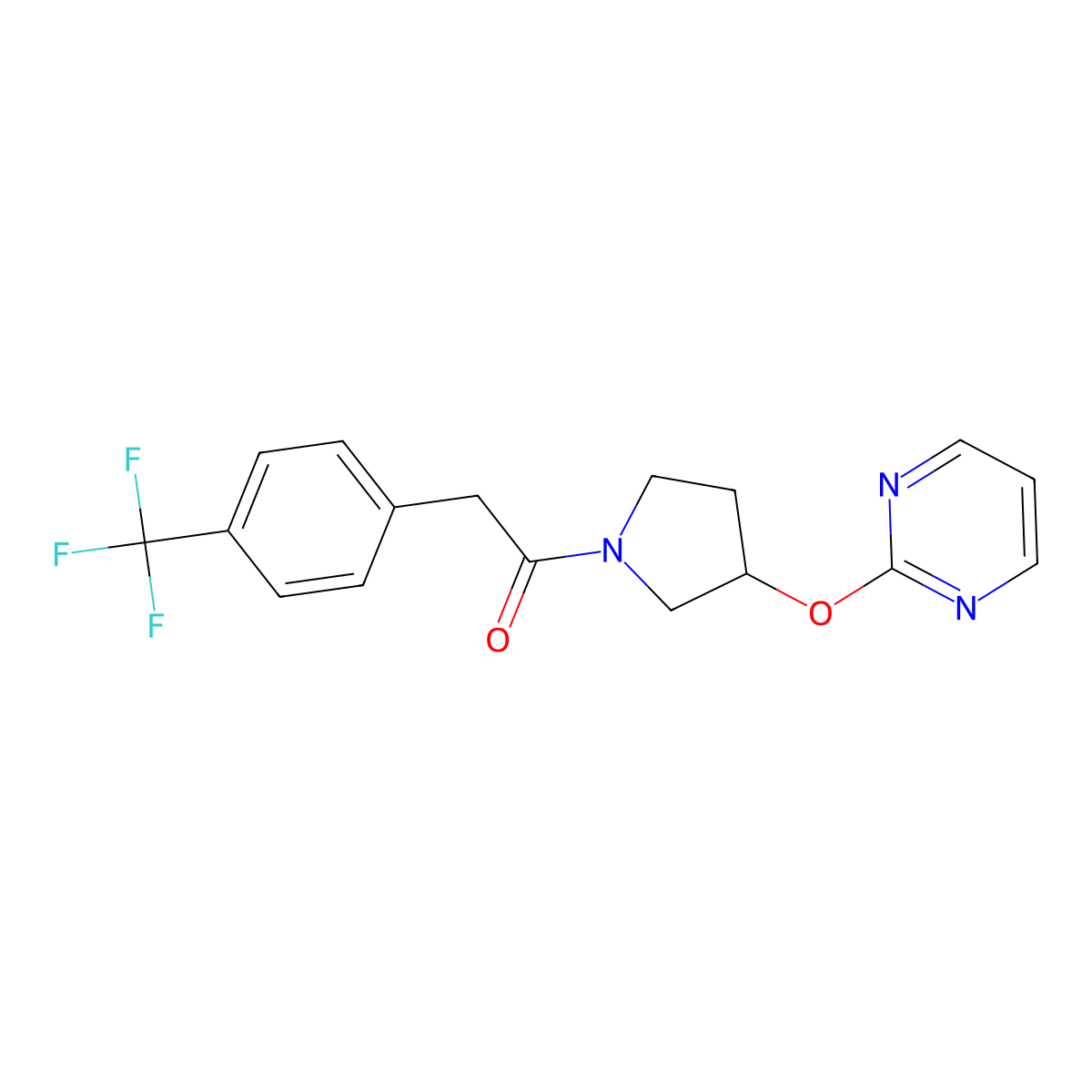 1-(3-(Pyrimidin-2-yloxy)pyrrolidin-1-yl)-2-(4-(trifluoromethyl)phenyl)ethanone molecular structure, CAS 2034577-62-1