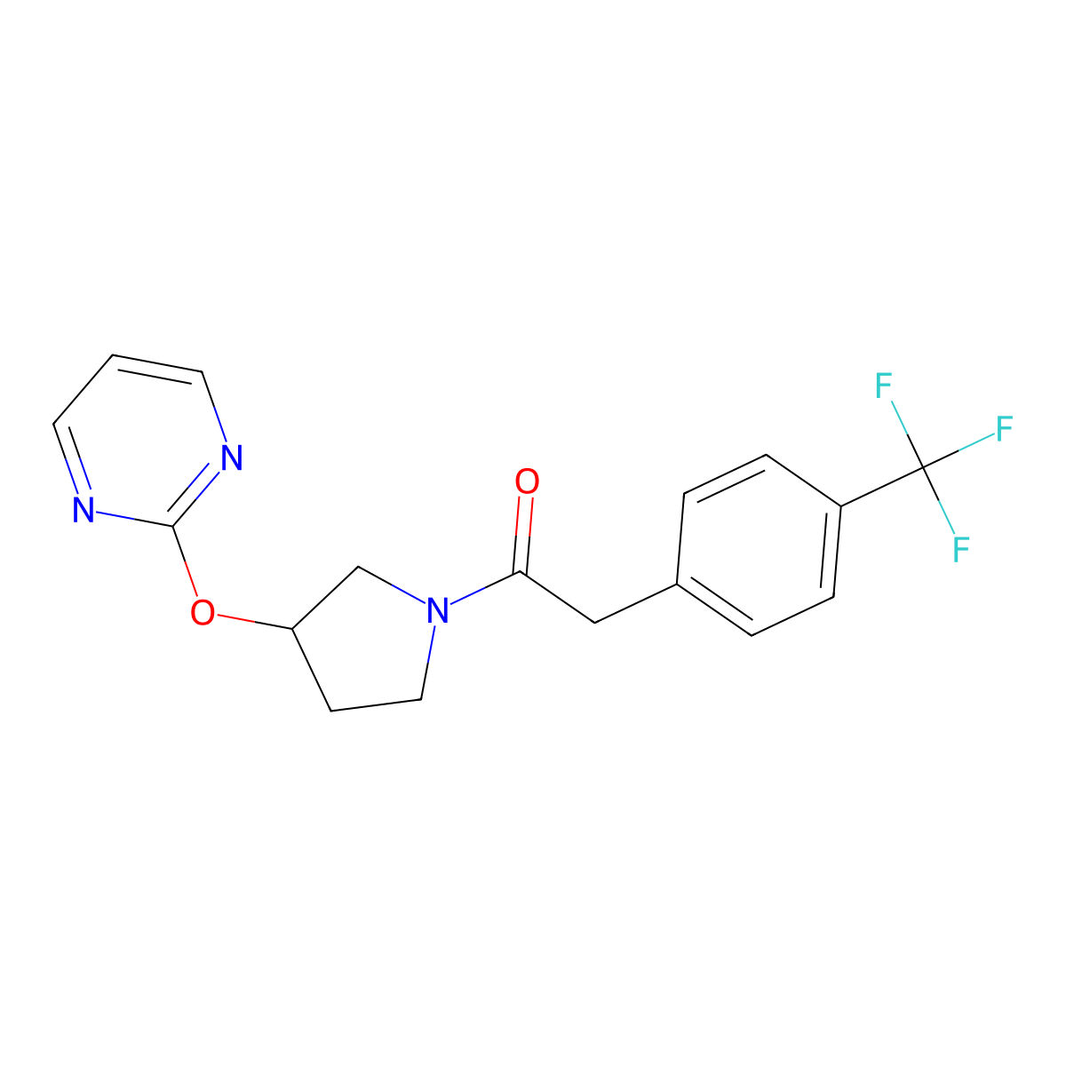 1-(3-(Pyrimidin-2-yloxy)pyrrolidin-1-yl)-2-(4-(trifluoromethyl)phenyl)ethanone molecular structure, CAS 2034577-62-1