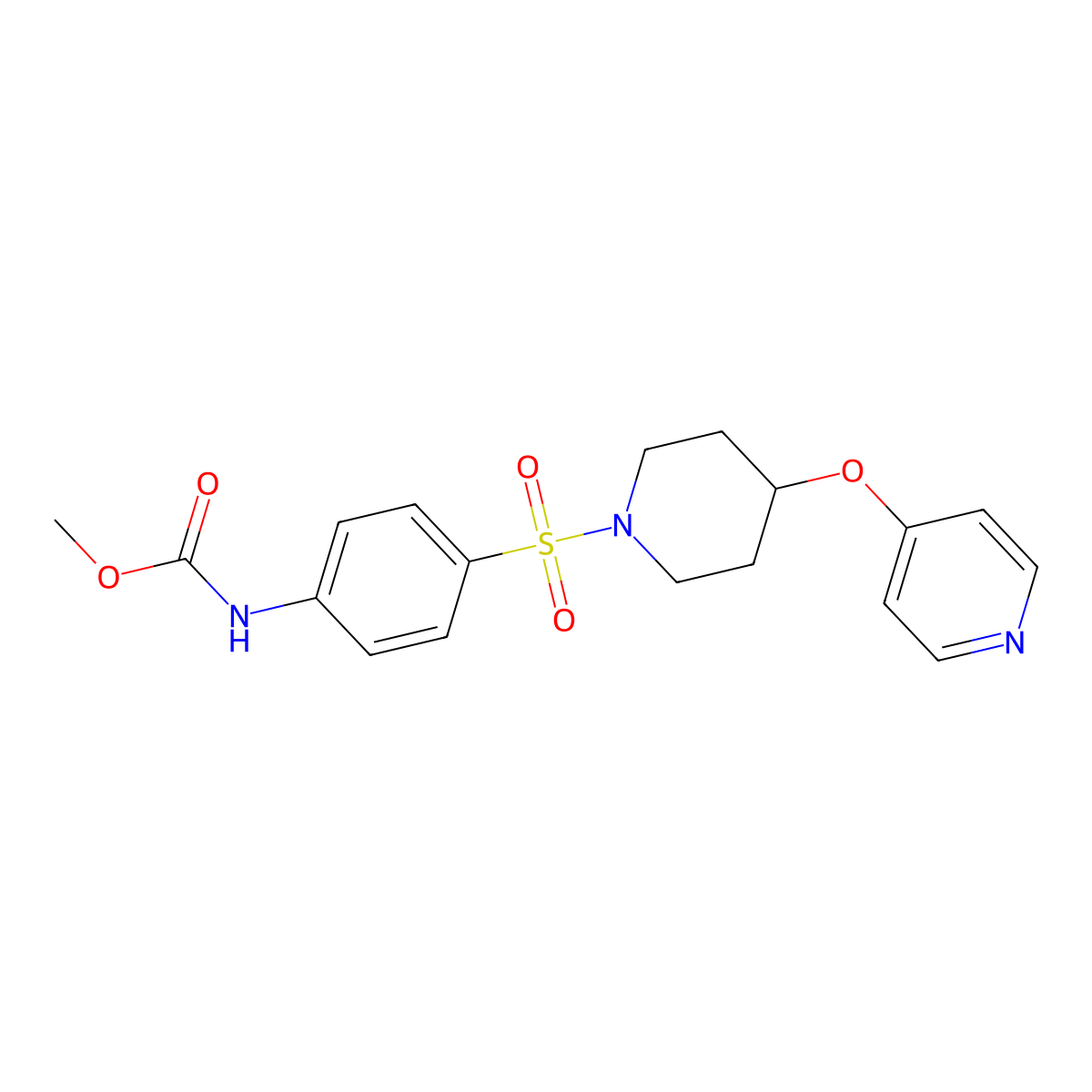 Methyl (4-((4-(pyridin-4-yloxy)piperidin-1-yl)sulfonyl)phenyl)carbamate molecular structure, CAS 2034577-71-2