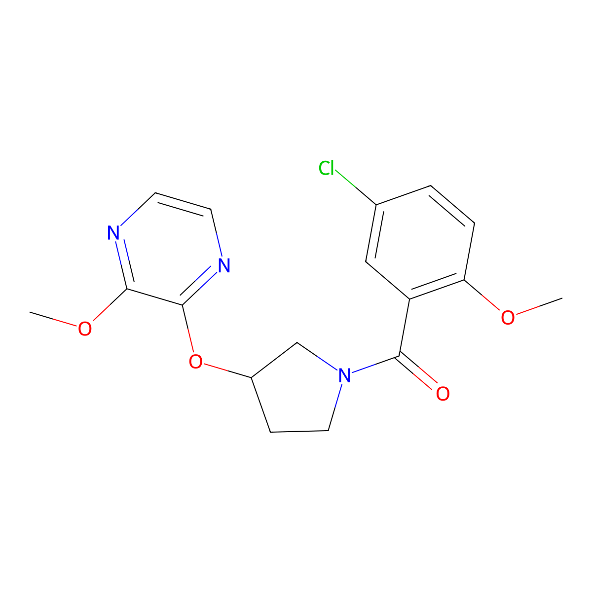 (5-Chloro-2-methoxyphenyl)(3-((3-methoxypyrazin-2-yl)oxy)pyrrolidin-1-yl)methanone molecular structure, CAS 2034577-73-4