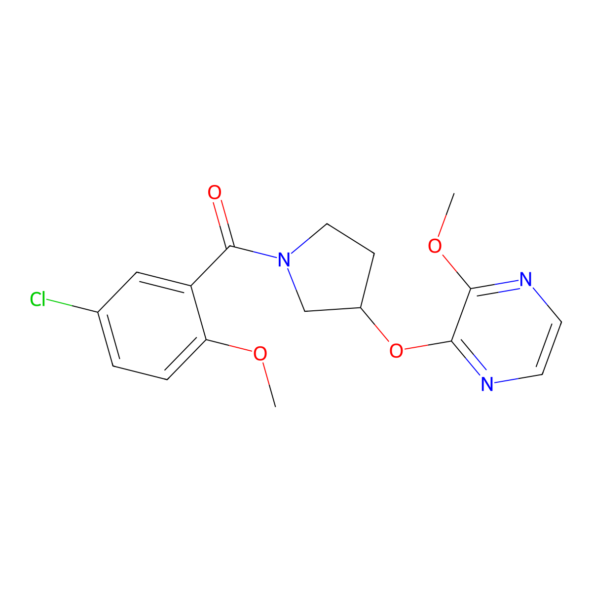(5-Chloro-2-methoxyphenyl)(3-((3-methoxypyrazin-2-yl)oxy)pyrrolidin-1-yl)methanone molecular structure, CAS 2034577-73-4