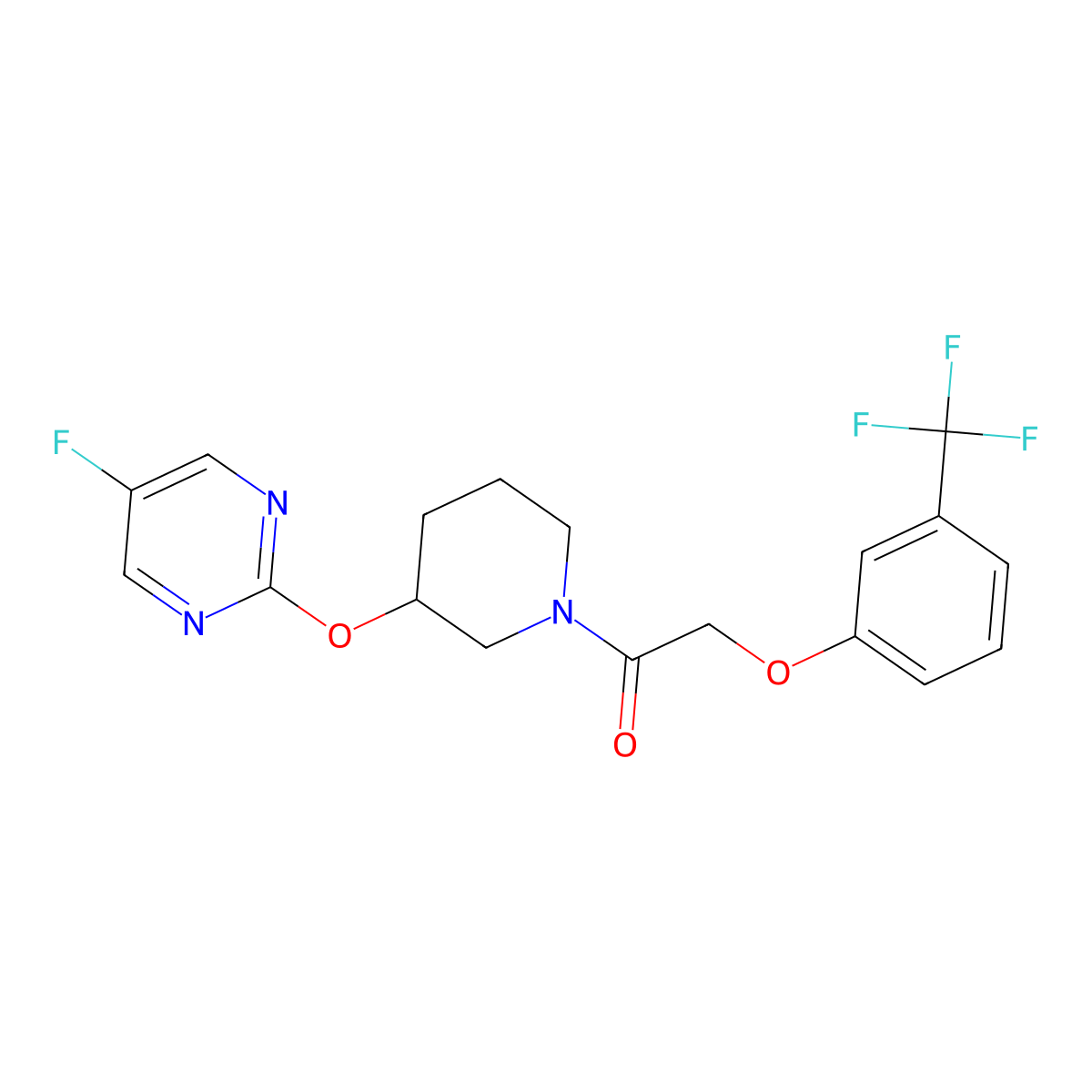 1-(3-((5-Fluoropyrimidin-2-yl)oxy)piperidin-1-yl)-2-(3-(trifluoromethyl)phenoxy)ethanone molecular structure, CAS 2034577-77-8