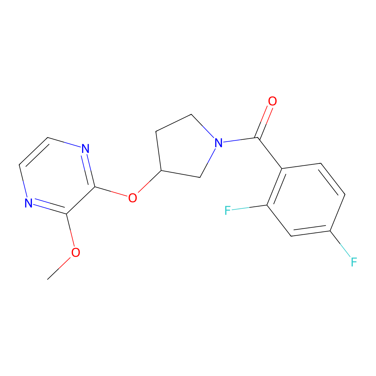 (2,4-Difluorophenyl)(3-((3-methoxypyrazin-2-yl)oxy)pyrrolidin-1-yl)methanone molecular structure, CAS 2034577-81-4
