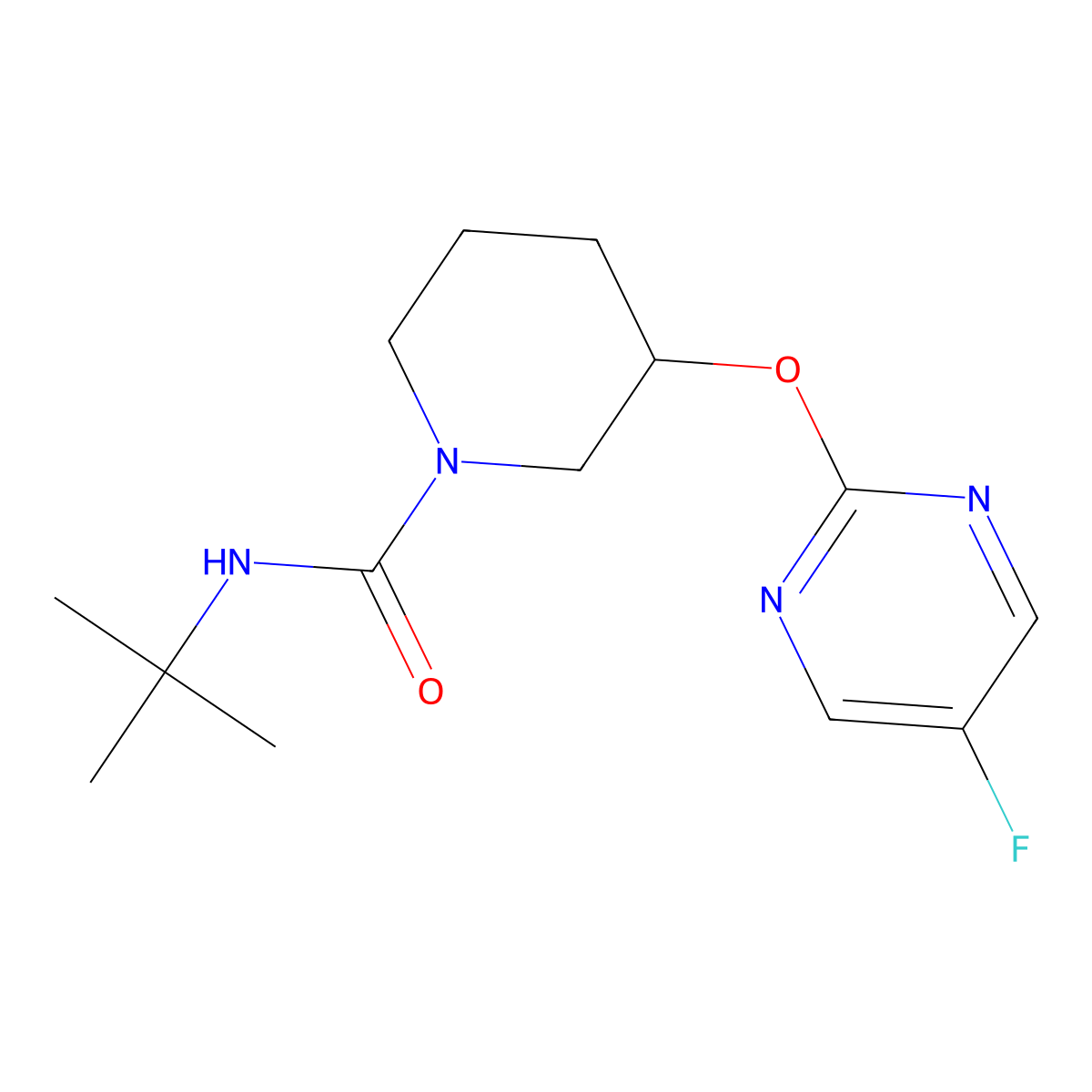 N-(tert-butyl)-3-((5-fluoropyrimidin-2-yl)oxy)piperidine-1-carboxamide molecular structure, CAS 2034577-82-5