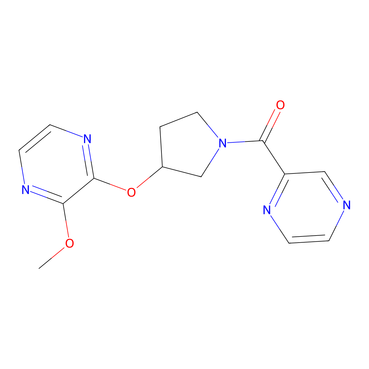 (3-((3-Methoxypyrazin-2-yl)oxy)pyrrolidin-1-yl)(pyrazin-2-yl)methanone molecular structure, CAS 2034577-87-0