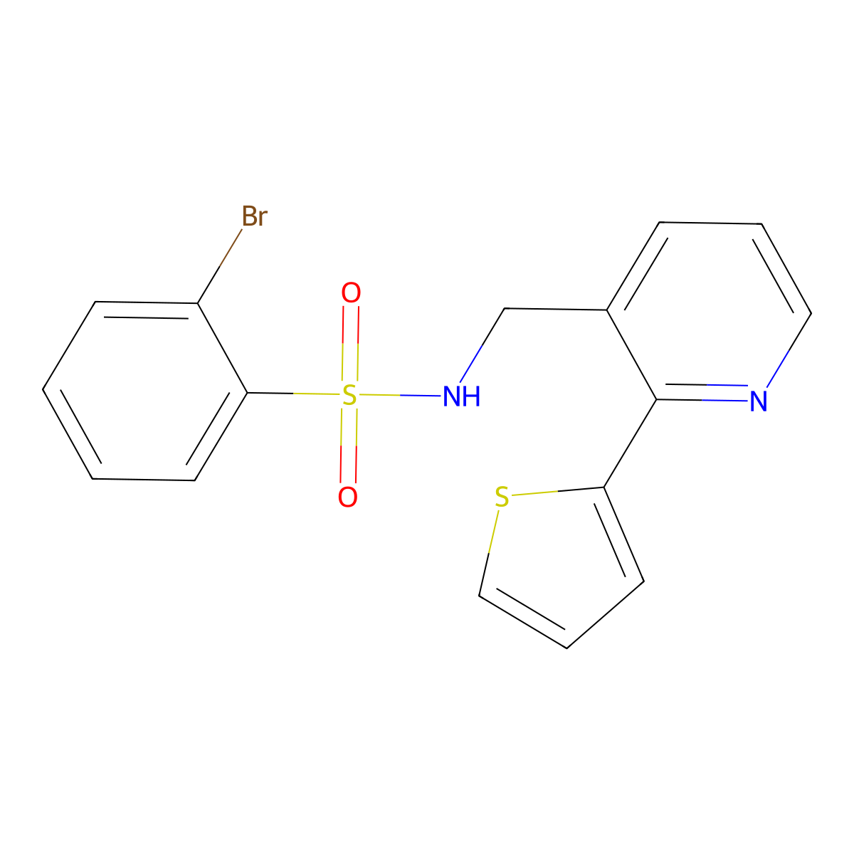 2-bromo-N-((2-(thiophen-2-yl)pyridin-3-yl)methyl)benzenesulfonamide molecular structure, CAS 2034577-88-1