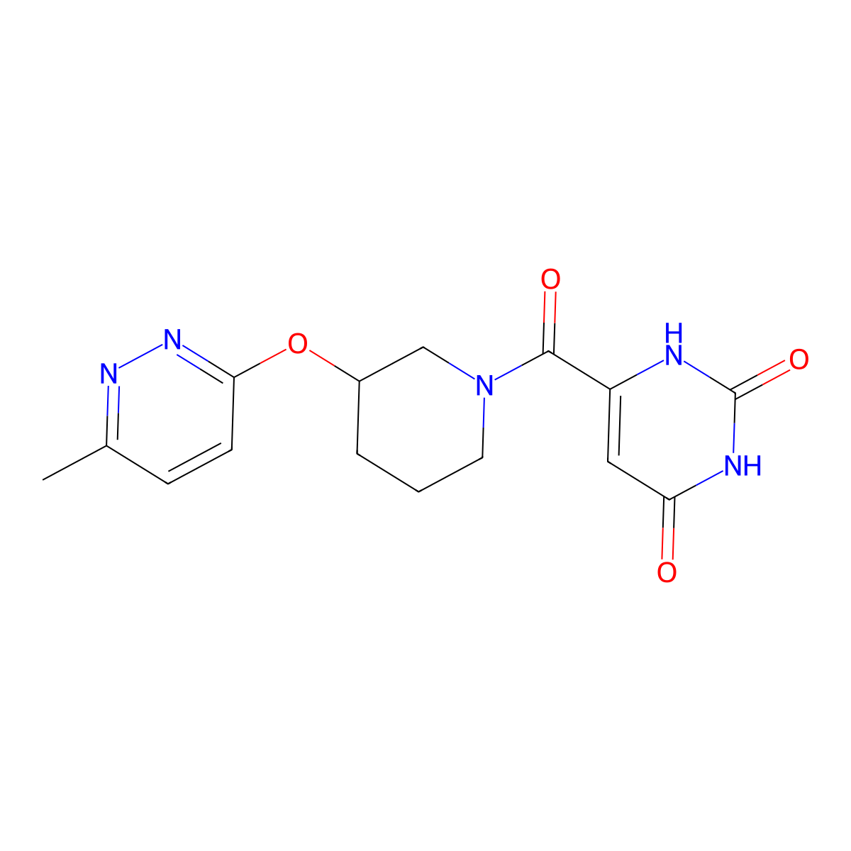 6-(3-((6-methylpyridazin-3-yl)oxy)piperidine-1-carbonyl)pyrimidine-2,4(1H,3H)-dione molecular structure, CAS 2034577-89-2