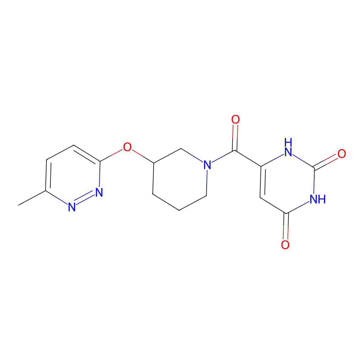 6-(3-((6-methylpyridazin-3-yl)oxy)piperidine-1-carbonyl)pyrimidine-2,4(1H,3H)-dione molecular structure, CAS 2034577-89-2
