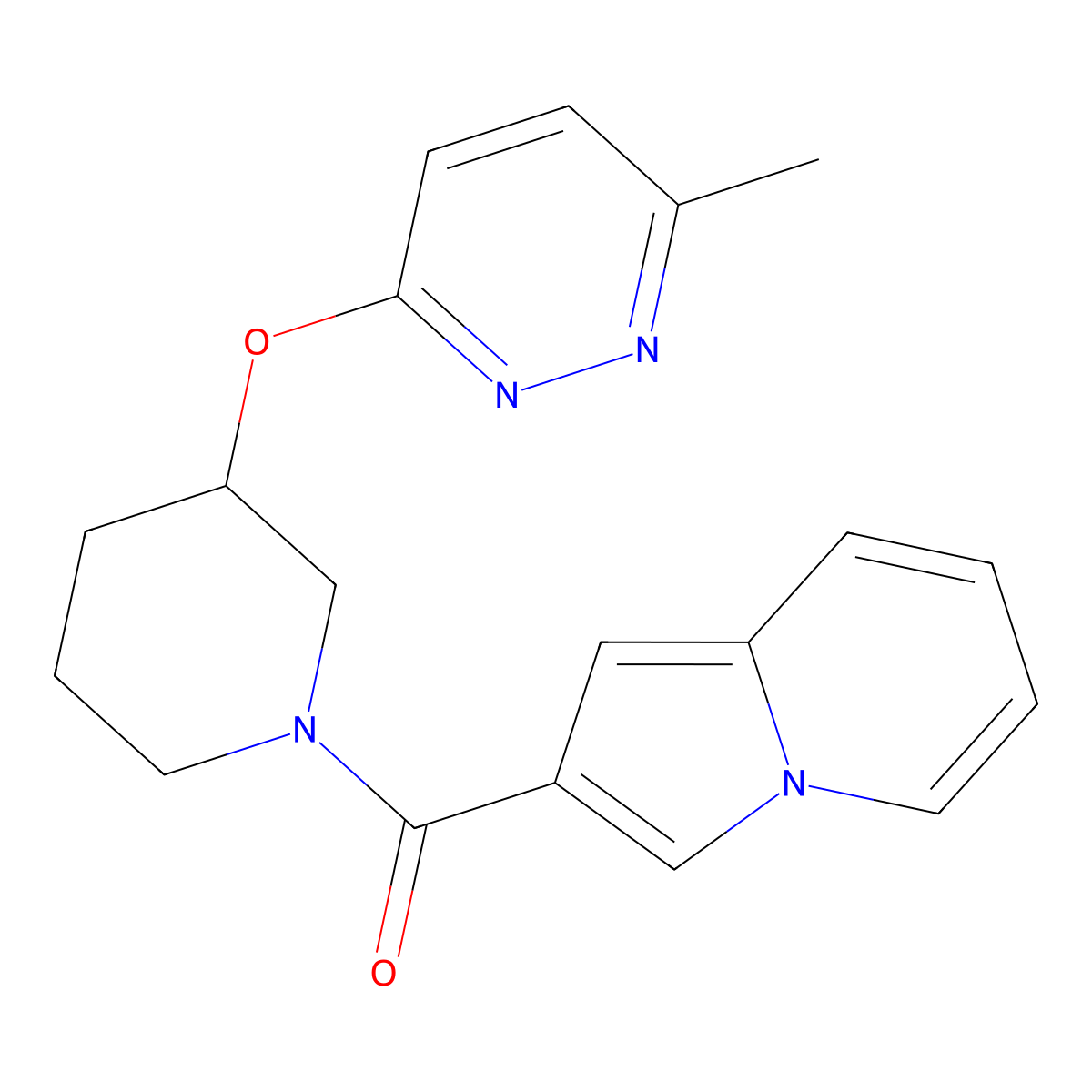 Indolizin-2-yl(3-((6-methylpyridazin-3-yl)oxy)piperidin-1-yl)methanone molecular structure, CAS 2034577-94-9