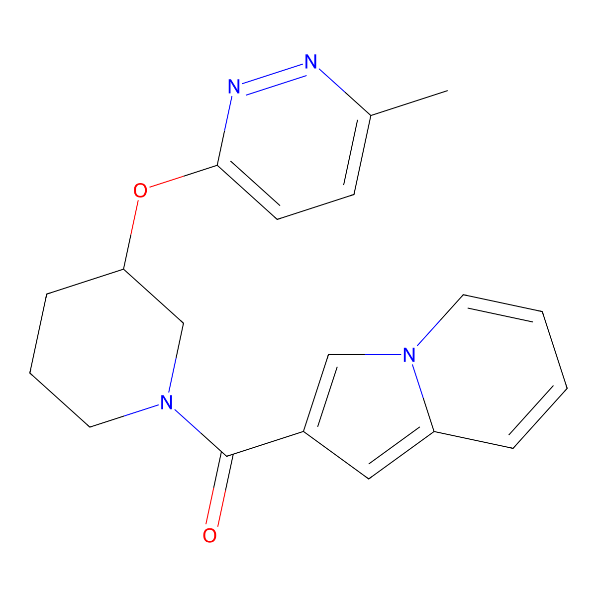 Indolizin-2-yl(3-((6-methylpyridazin-3-yl)oxy)piperidin-1-yl)methanone molecular structure, CAS 2034577-94-9