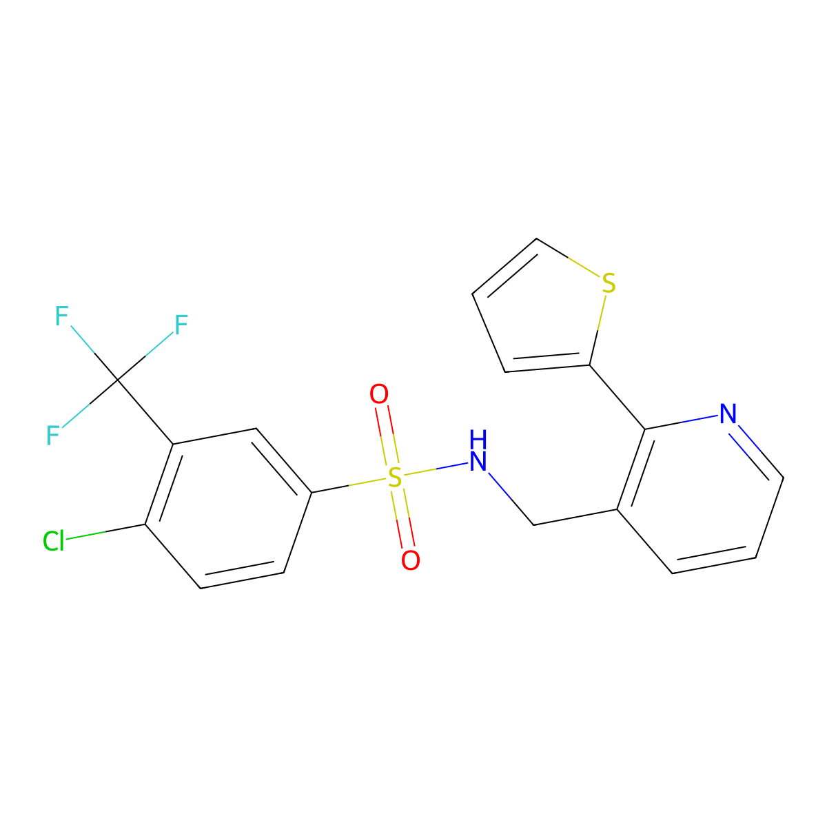 4-chloro-N-((2-(thiophen-2-yl)pyridin-3-yl)methyl)-3-(trifluoromethyl)benzenesulfonamide molecular structure, CAS 2034577-97-2