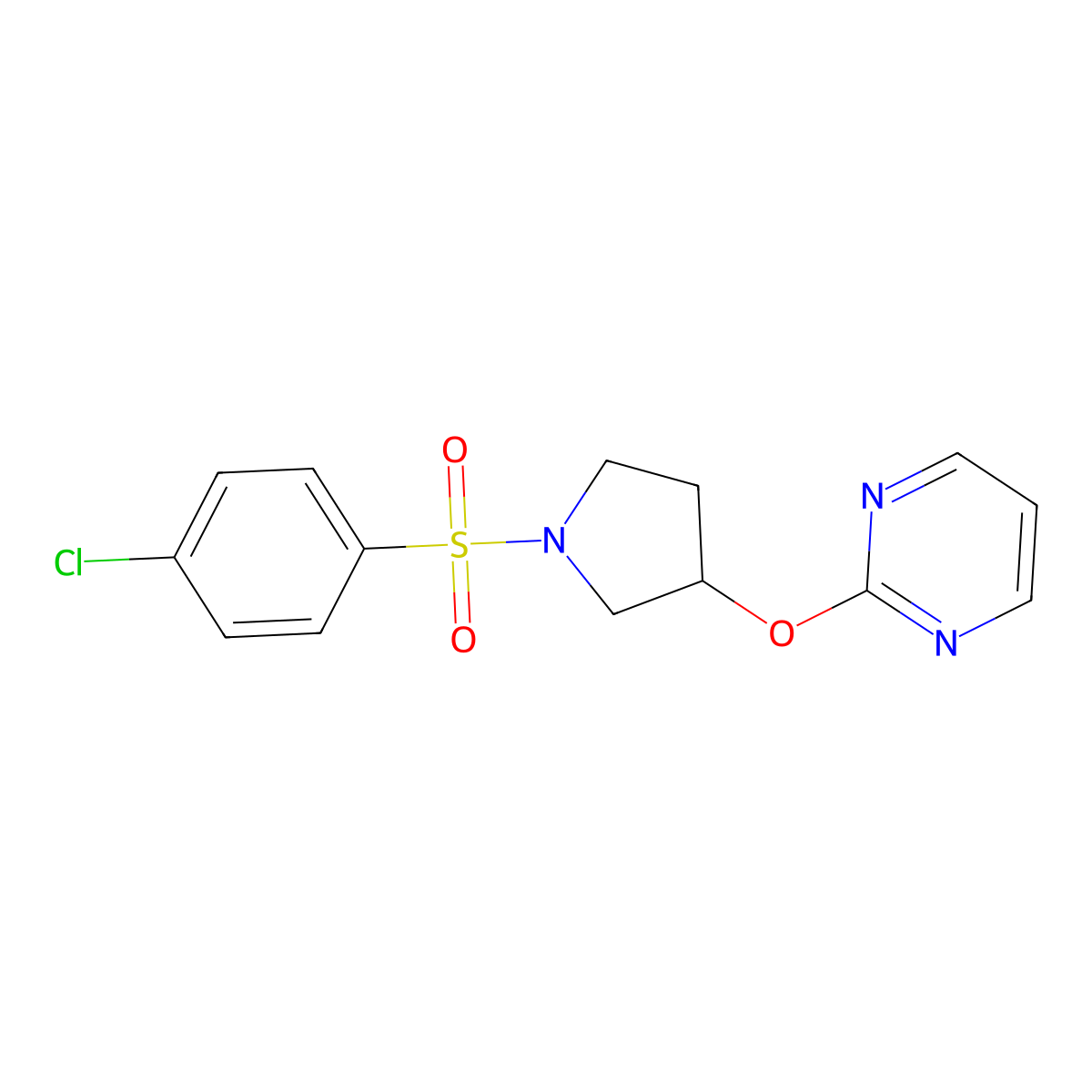 2-((1-((4-Chlorophenyl)sulfonyl)pyrrolidin-3-yl)oxy)pyrimidine molecular structure, CAS 2034578-04-4