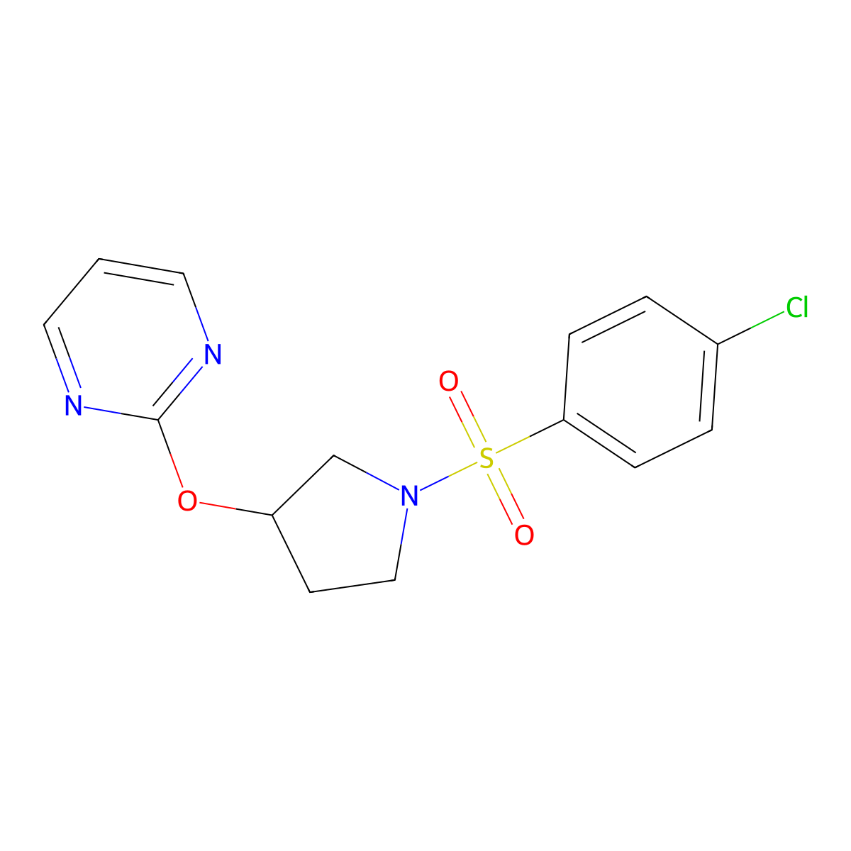 2-((1-((4-Chlorophenyl)sulfonyl)pyrrolidin-3-yl)oxy)pyrimidine molecular structure, CAS 2034578-04-4