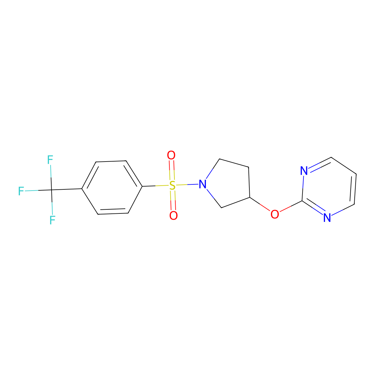2-((1-((4-(Trifluoromethyl)phenyl)sulfonyl)pyrrolidin-3-yl)oxy)pyrimidine molecular structure, CAS 2034578-09-9