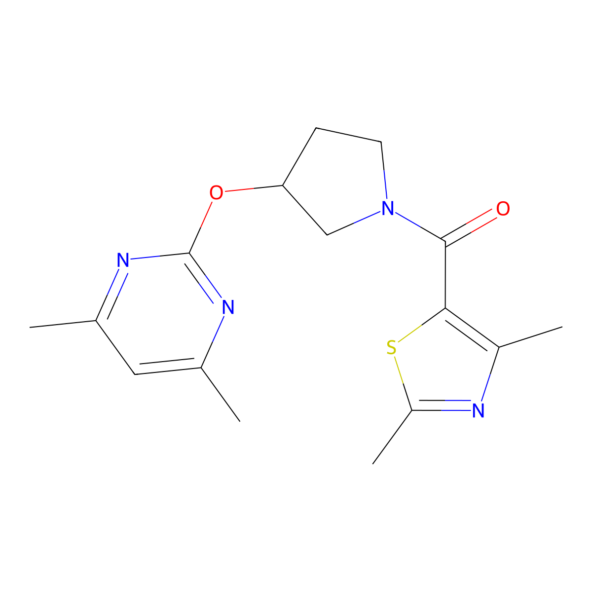 (3-((4,6-Dimethylpyrimidin-2-yl)oxy)pyrrolidin-1-yl)(2,4-dimethylthiazol-5-yl)methanone molecular structure, CAS 2034578-14-6