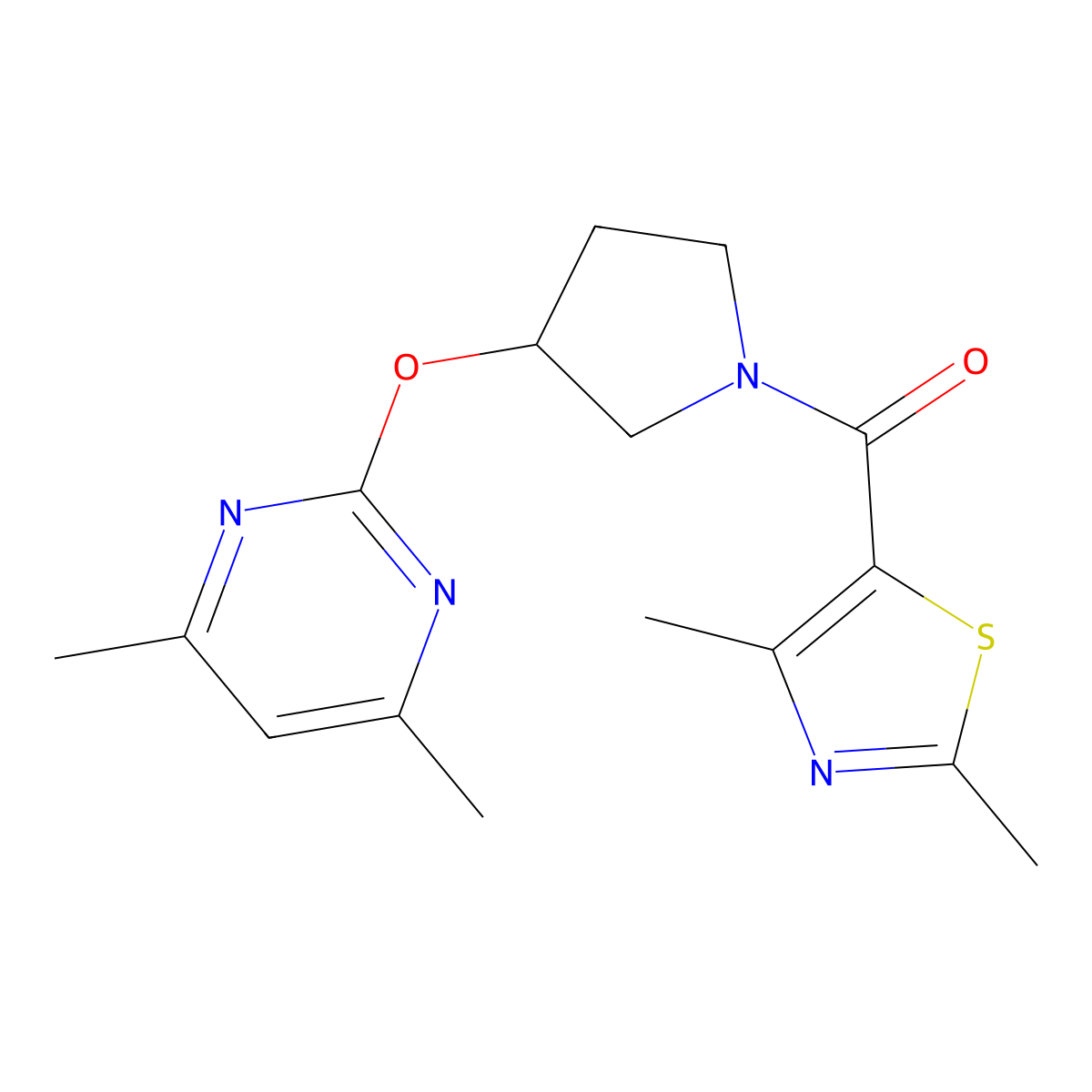 (3-((4,6-Dimethylpyrimidin-2-yl)oxy)pyrrolidin-1-yl)(2,4-dimethylthiazol-5-yl)methanone molecular structure, CAS 2034578-14-6