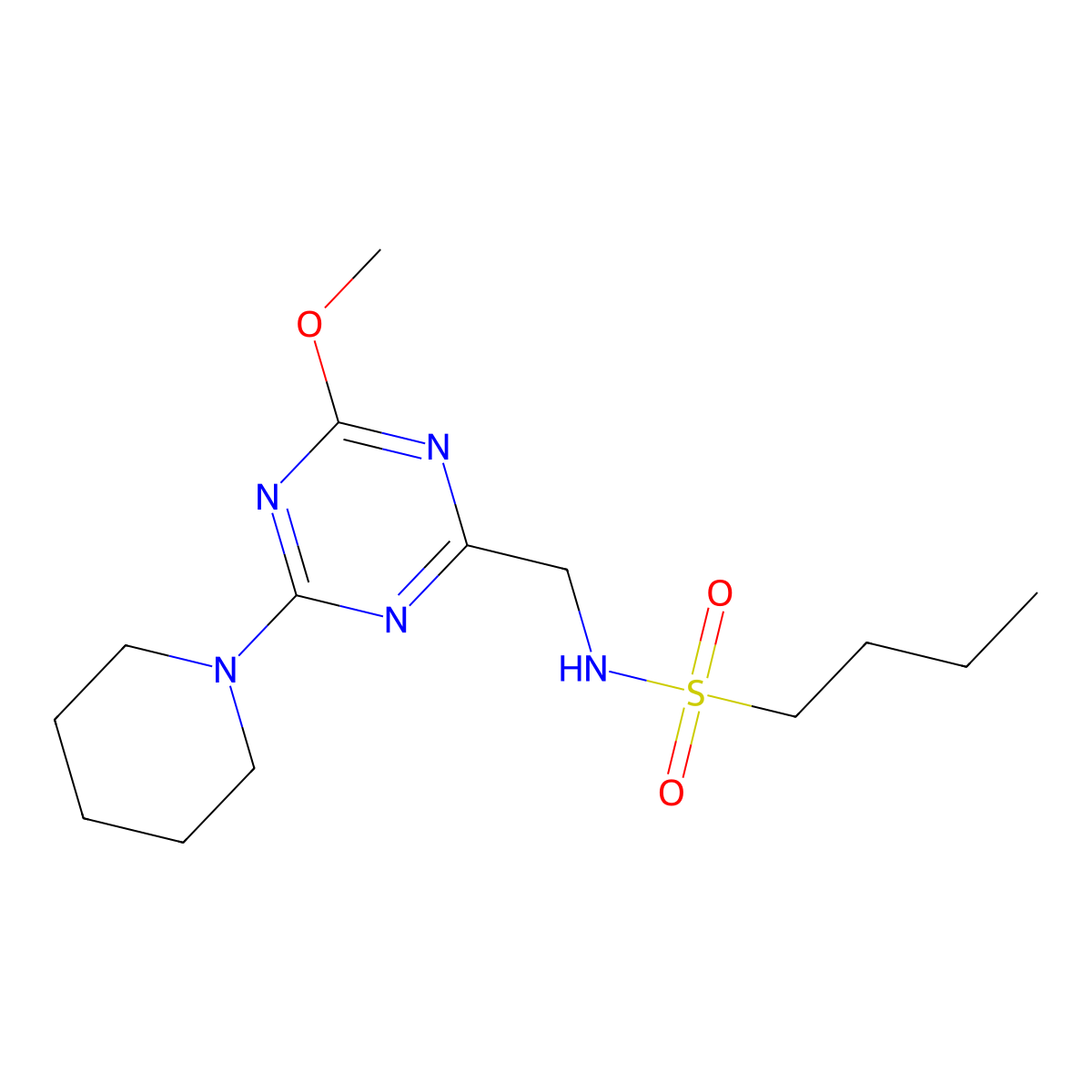 N-{[4-methoxy-6-(piperidin-1-yl)-1,3,5-triazin-2-yl]methyl}butane-1-sulfonamide molecular structure, CAS 2034578-15-7