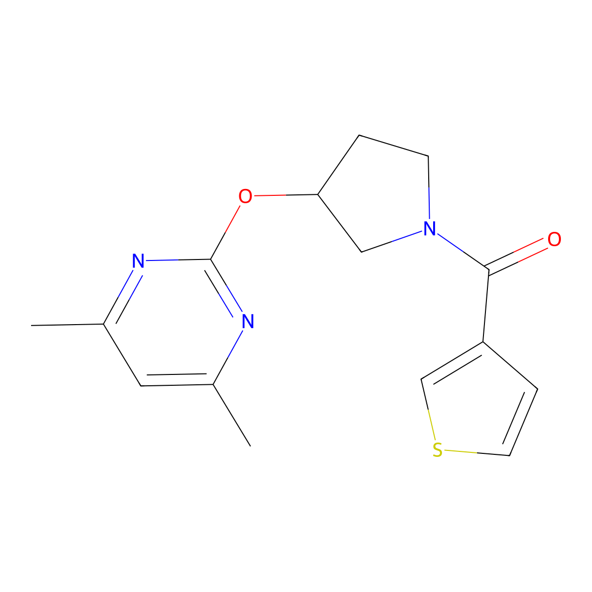 (3-((4,6-Dimethylpyrimidin-2-yl)oxy)pyrrolidin-1-yl)(thiophen-3-yl)methanone molecular structure, CAS 2034578-20-4