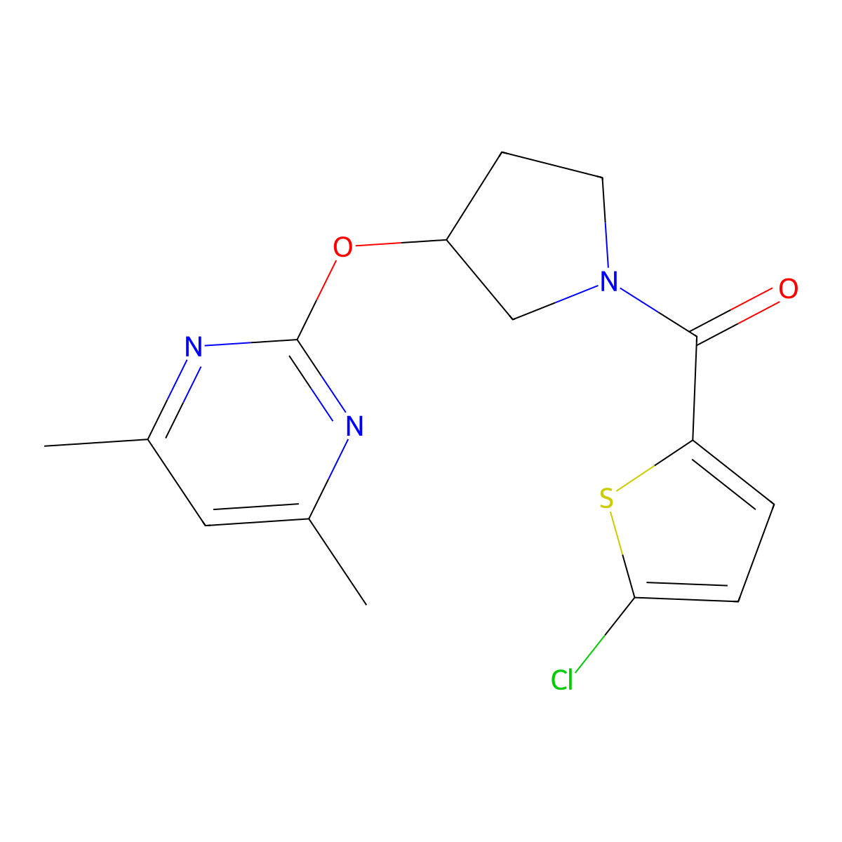(5-Chlorothiophen-2-yl)(3-((4,6-dimethylpyrimidin-2-yl)oxy)pyrrolidin-1-yl)methanone molecular structure, CAS 2034578-25-9
