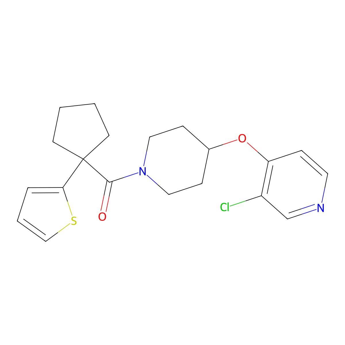 (4-((3-Chloropyridin-4-yl)oxy)piperidin-1-yl)(1-(thiophen-2-yl)cyclopentyl)methanone molecular structure, CAS 2034578-26-0
