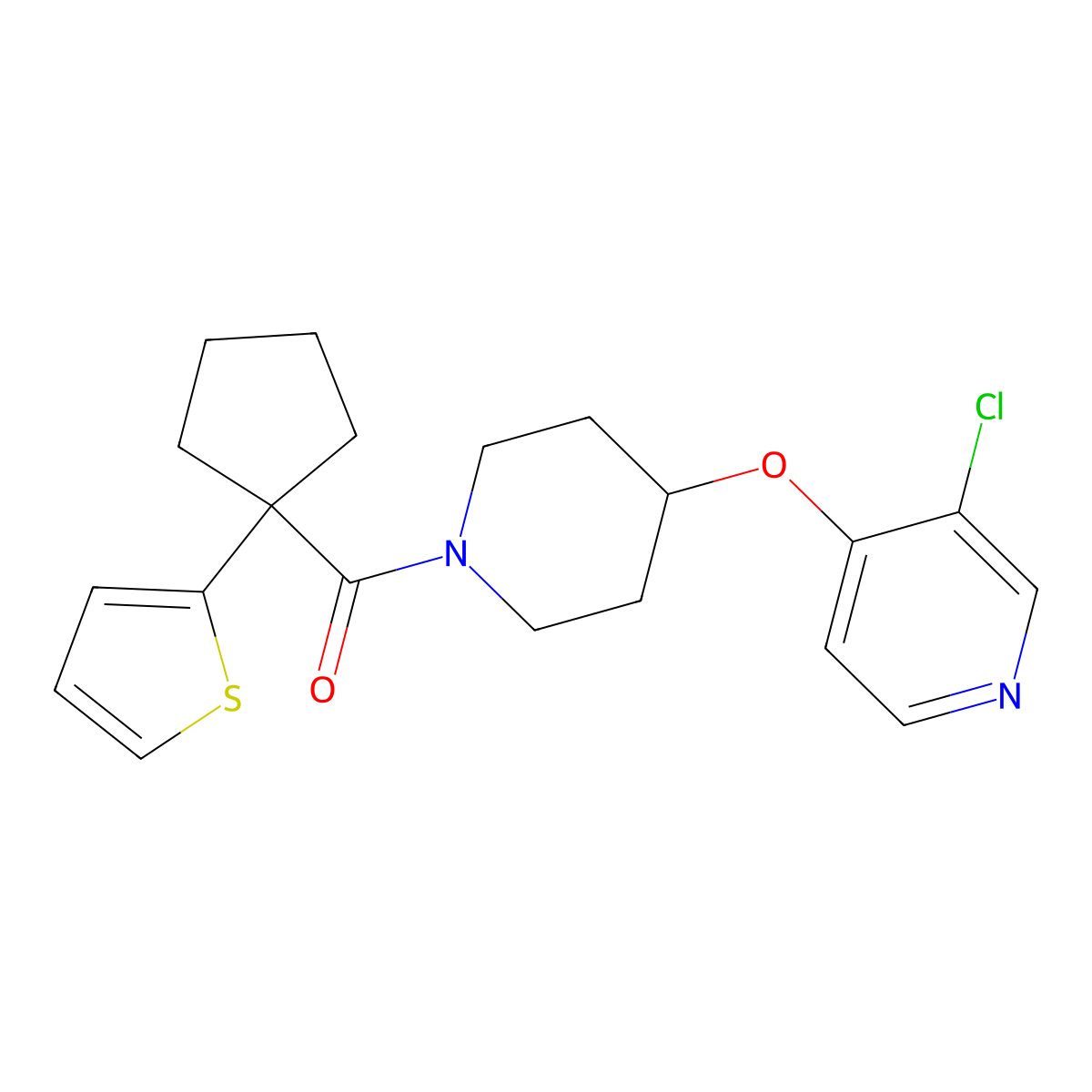 (4-((3-Chloropyridin-4-yl)oxy)piperidin-1-yl)(1-(thiophen-2-yl)cyclopentyl)methanone molecular structure, CAS 2034578-26-0