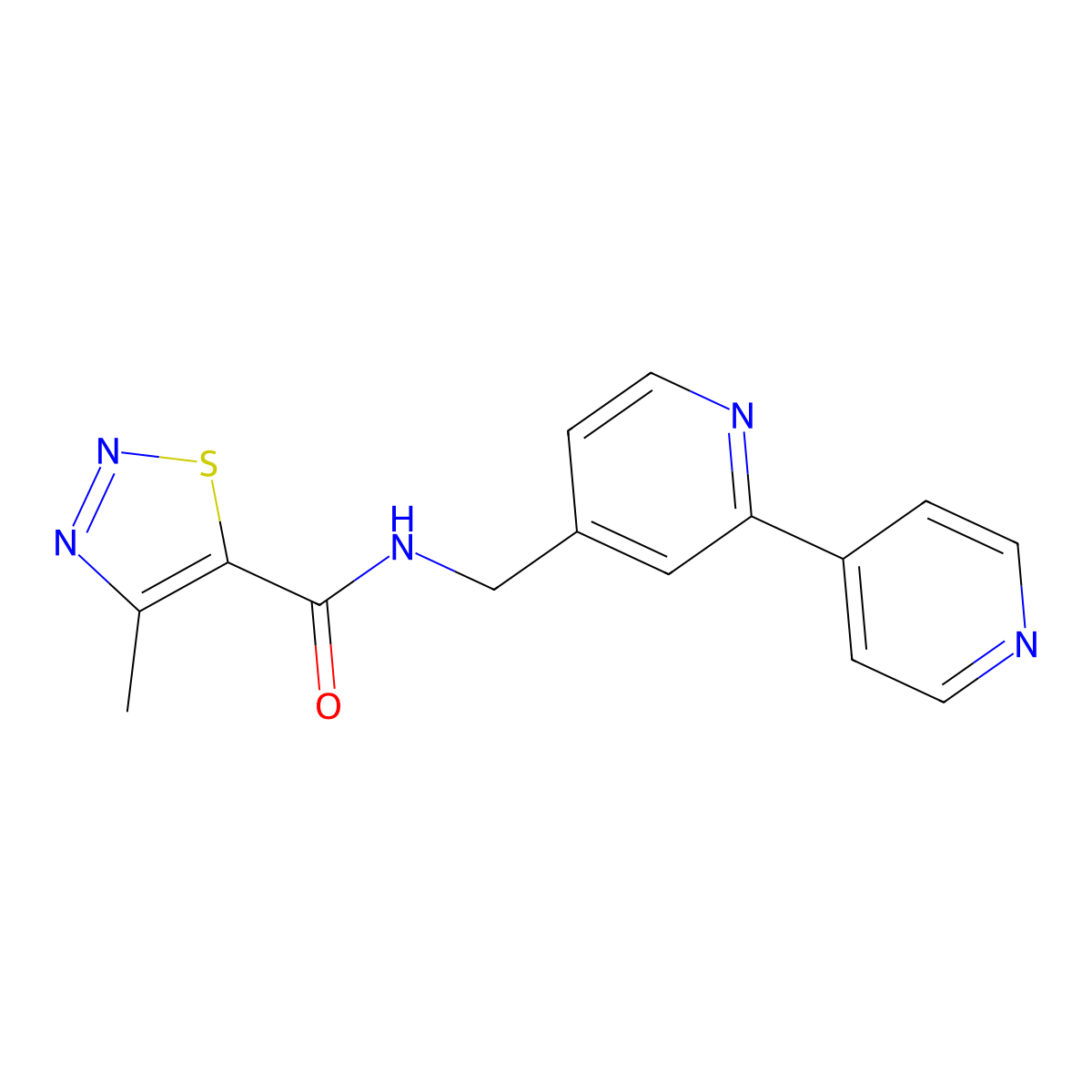 N-({[2,4'-bipyridine]-4-yl}methyl)-4-methyl-1,2,3-thiadiazole-5-carboxamide molecular structure, CAS 2034578-29-3