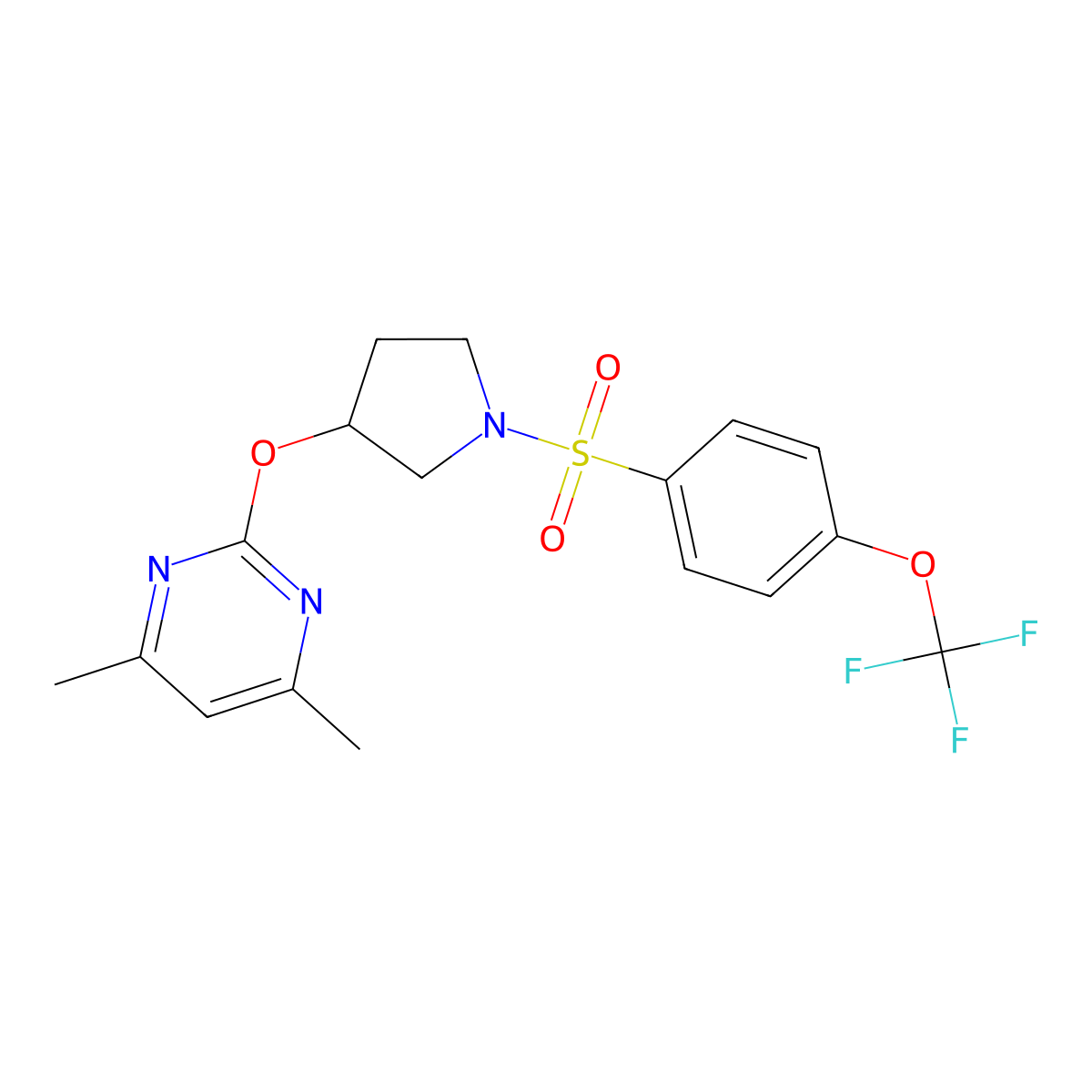 4,6-Dimethyl-2-((1-((4-(trifluoromethoxy)phenyl)sulfonyl)pyrrolidin-3-yl)oxy)pyrimidine molecular structure, CAS 2034578-31-7
