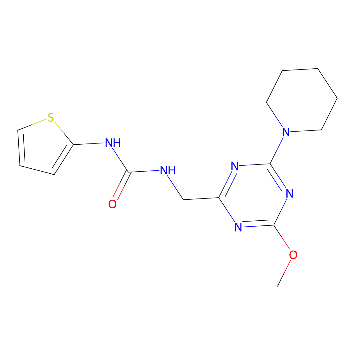 1-((4-Methoxy-6-(piperidin-1-yl)-1,3,5-triazin-2-yl)methyl)-3-(thiophen-2-yl)urea molecular structure, CAS 2034578-38-4