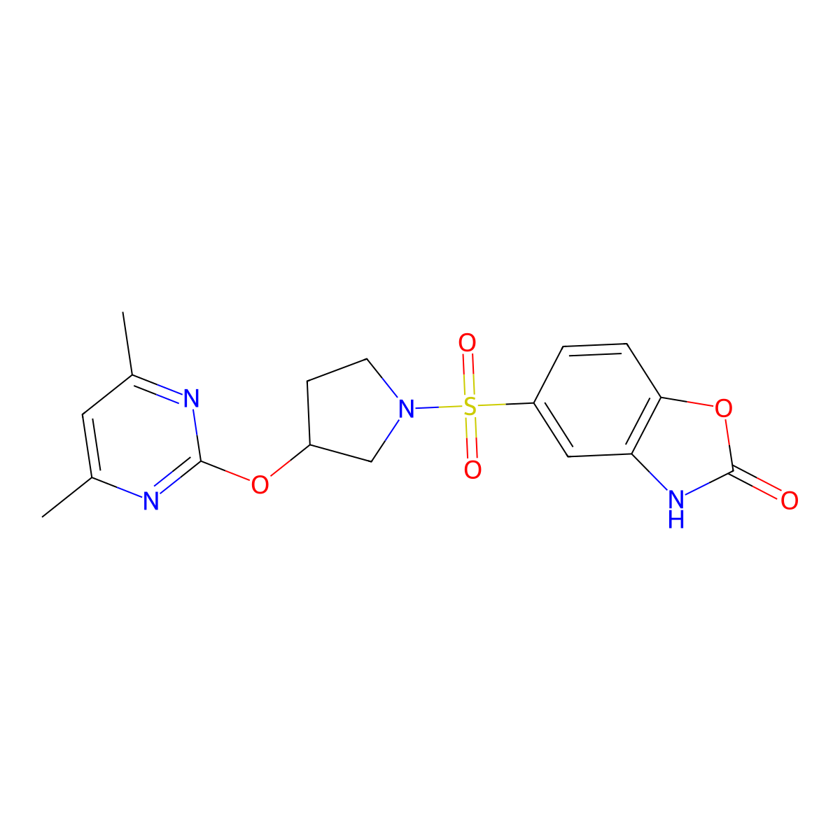 5-((3-((4,6-dimethylpyrimidin-2-yl)oxy)pyrrolidin-1-yl)sulfonyl)benzo[d]oxazol-2(3H)-one molecular structure, CAS 2034578-39-5