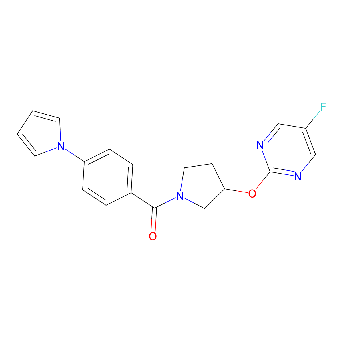 (4-(1H-pyrrol-1-yl)phenyl)(3-((5-fluoropyrimidin-2-yl)oxy)pyrrolidin-1-yl)methanone molecular structure, CAS 2034578-46-4