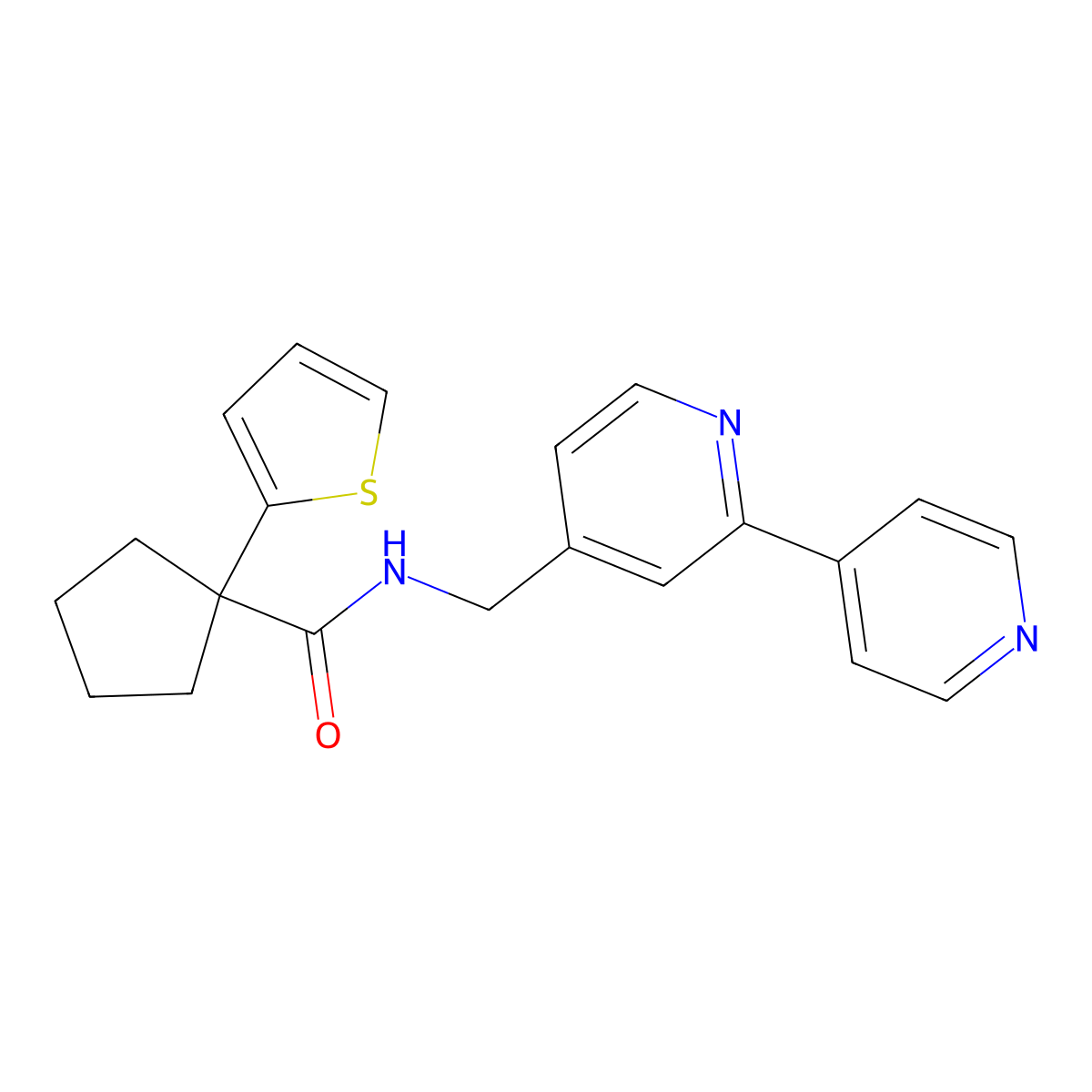 N-({[2,4'-bipyridine]-4-yl}methyl)-1-(thiophen-2-yl)cyclopentane-1-carboxamide molecular structure, CAS 2034578-54-4