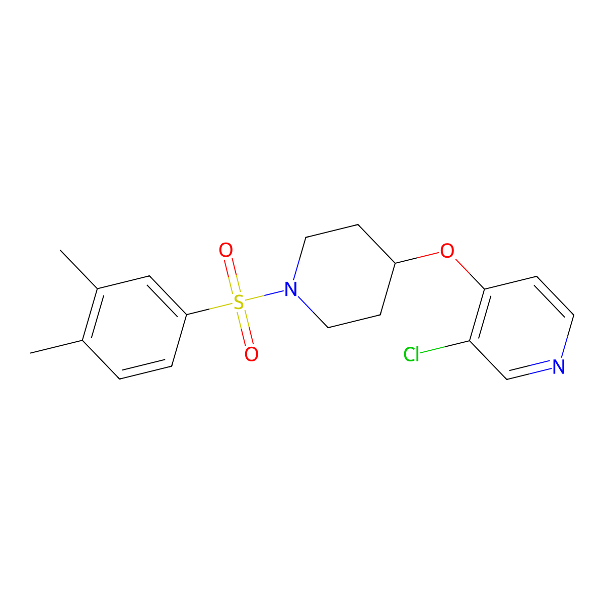 3-Chloro-4-((1-((3,4-dimethylphenyl)sulfonyl)piperidin-4-yl)oxy)pyridine molecular structure, CAS 2034578-57-7