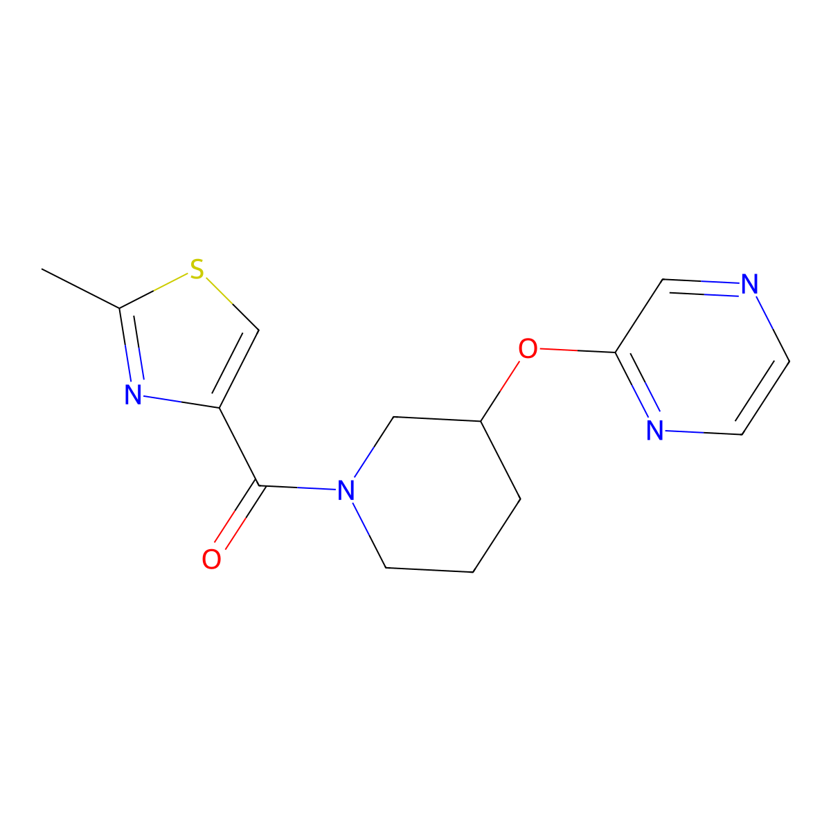 (2-Methylthiazol-4-yl)(3-(pyrazin-2-yloxy)piperidin-1-yl)methanone molecular structure, CAS 2034578-58-8