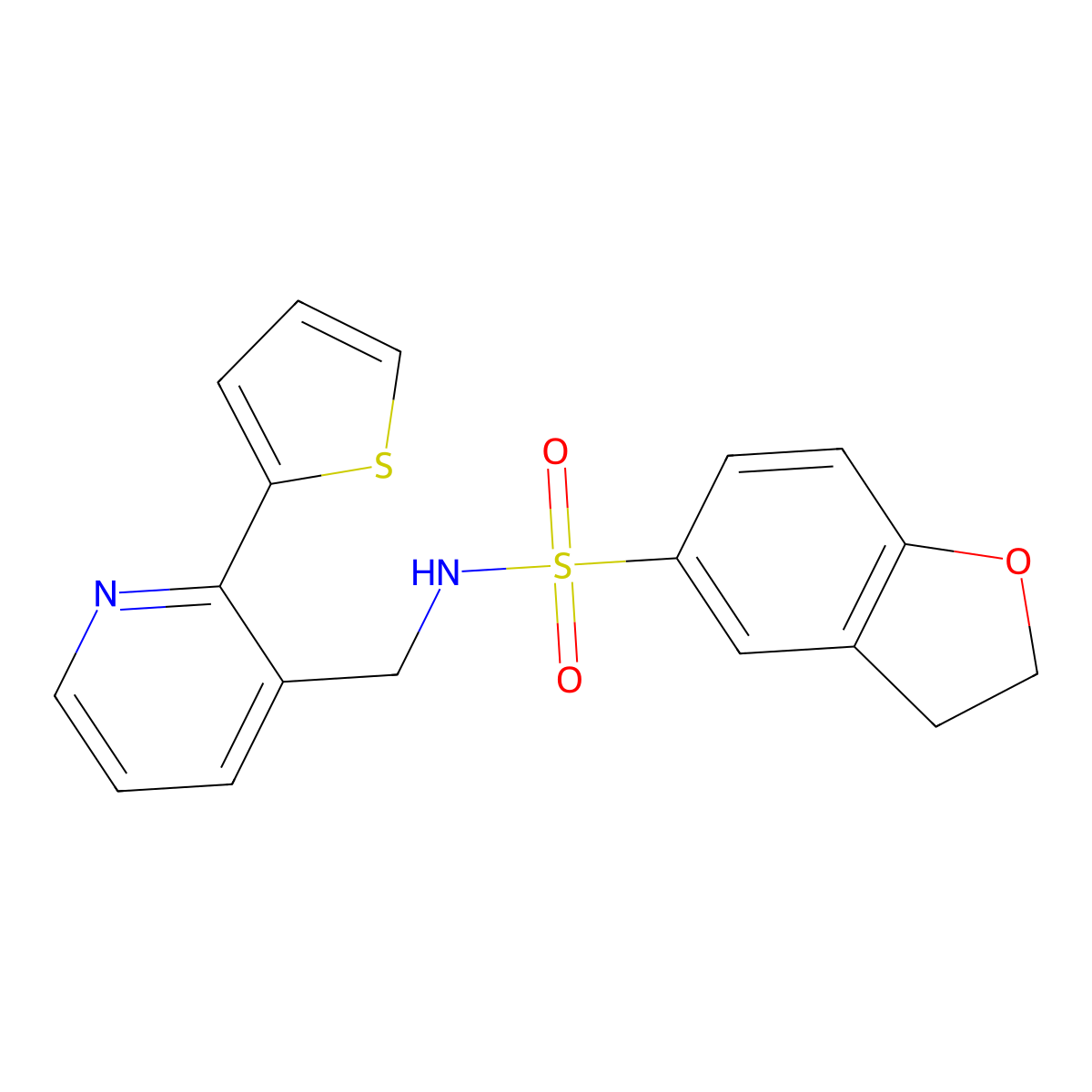 N-((2-(thiophen-2-yl)pyridin-3-yl)methyl)-2,3-dihydrobenzofuran-5-sulfonamide molecular structure, CAS 2034578-62-4