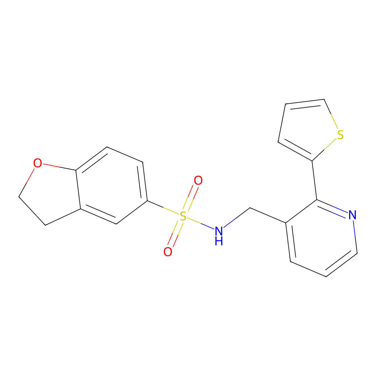 N-((2-(thiophen-2-yl)pyridin-3-yl)methyl)-2,3-dihydrobenzofuran-5-sulfonamide molecular structure, CAS 2034578-62-4