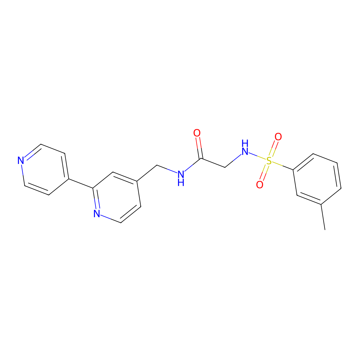 N-([2,4'-bipyridin]-4-ylmethyl)-2-(3-methylphenylsulfonamido)acetamide molecular structure, CAS 2034578-63-5