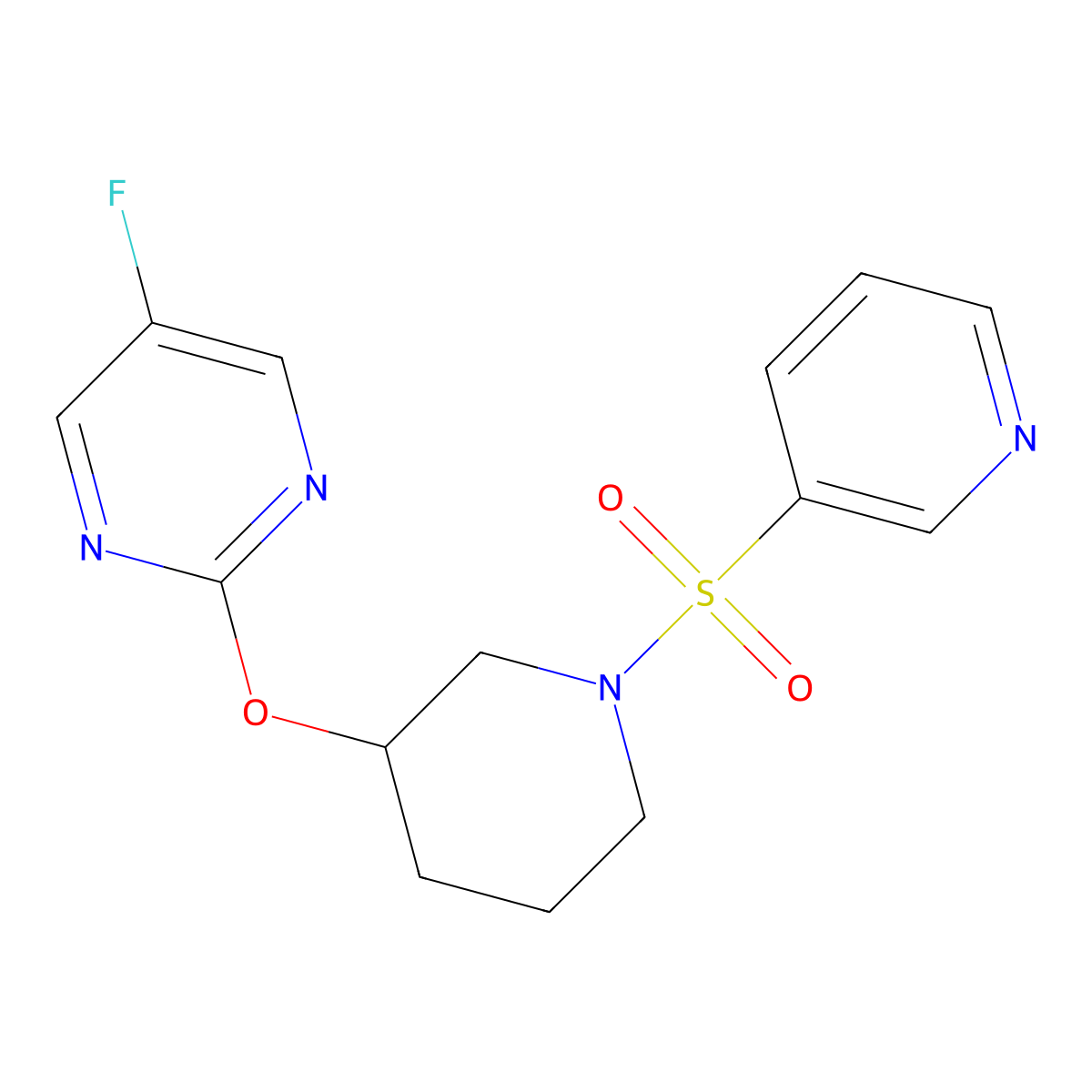5-Fluoro-2-((1-(pyridin-3-ylsulfonyl)piperidin-3-yl)oxy)pyrimidine molecular structure, CAS 2034578-69-1