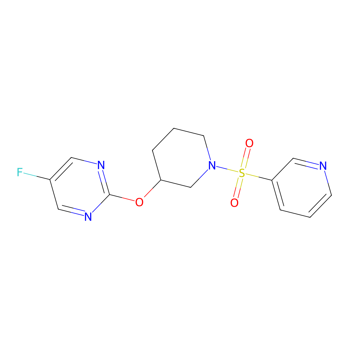 5-Fluoro-2-((1-(pyridin-3-ylsulfonyl)piperidin-3-yl)oxy)pyrimidine molecular structure, CAS 2034578-69-1