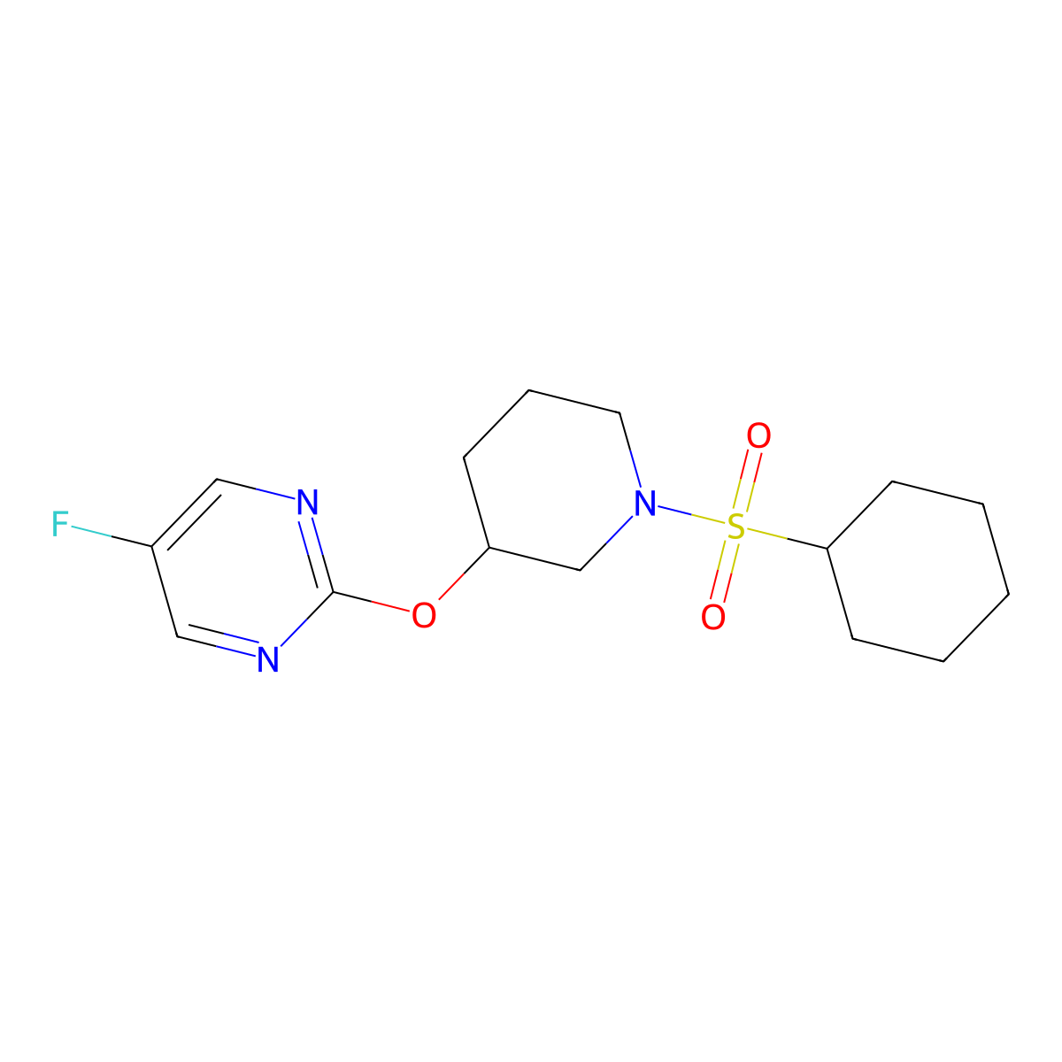2-((1-(Cyclohexylsulfonyl)piperidin-3-yl)oxy)-5-fluoropyrimidine molecular structure, CAS 2034578-75-9