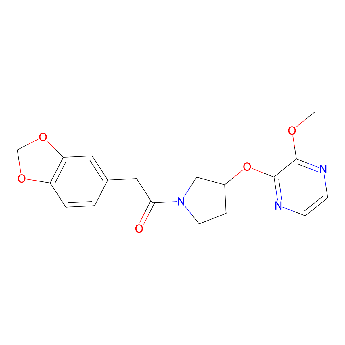 2-(Benzo[d][1,3]dioxol-5-yl)-1-(3-((3-methoxypyrazin-2-yl)oxy)pyrrolidin-1-yl)ethanone molecular structure, CAS 2034578-76-0