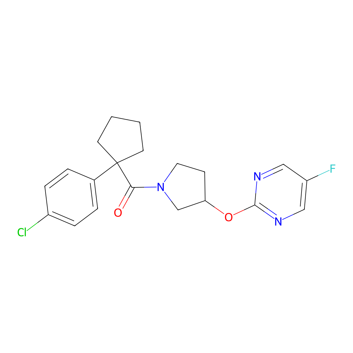 (1-(4-Chlorophenyl)cyclopentyl)(3-((5-fluoropyrimidin-2-yl)oxy)pyrrolidin-1-yl)methanone molecular structure, CAS 2034578-78-2